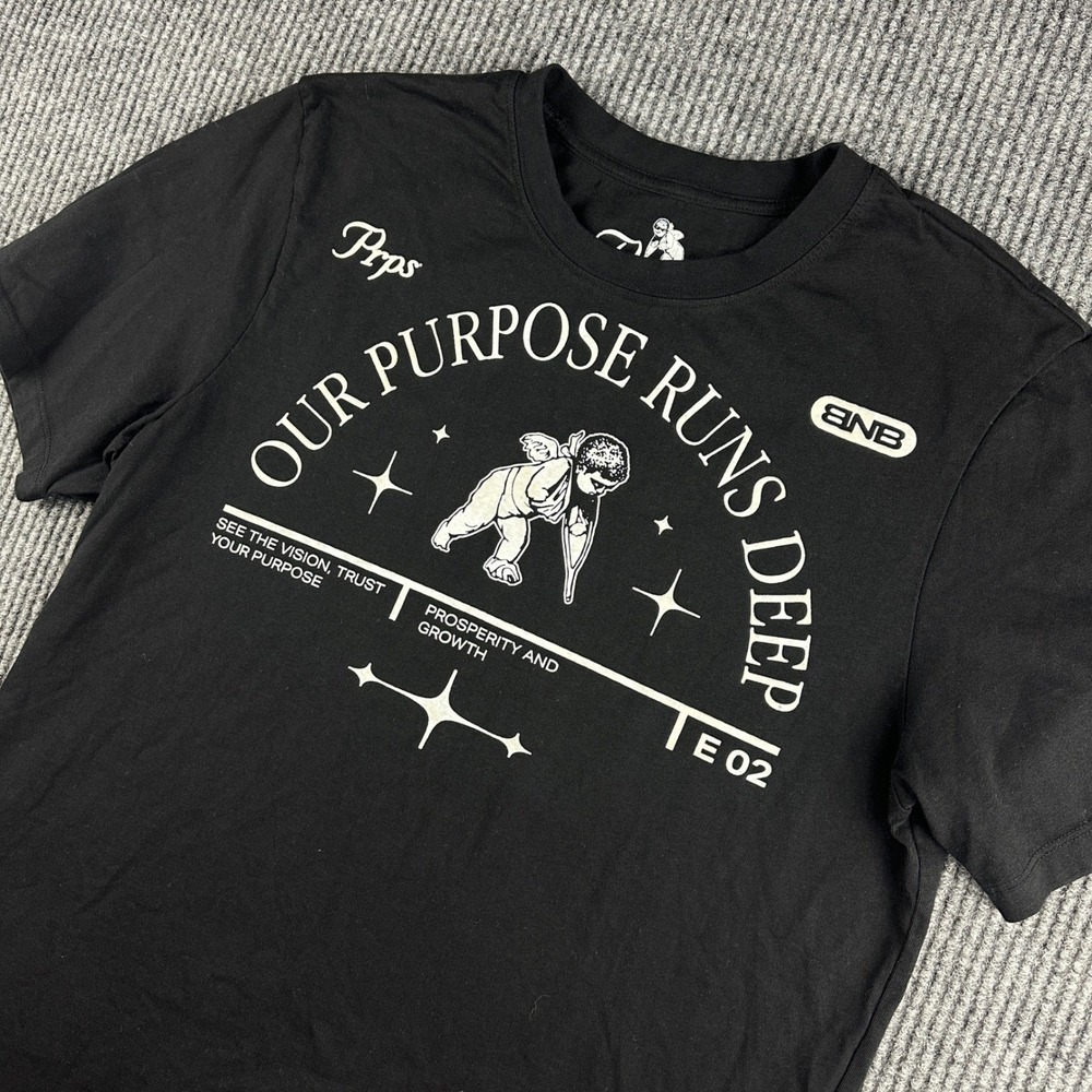 Prps Our Purpose Runs Deep Mens Black Graphic T-Shirt Size L Cotton Cherub BNB